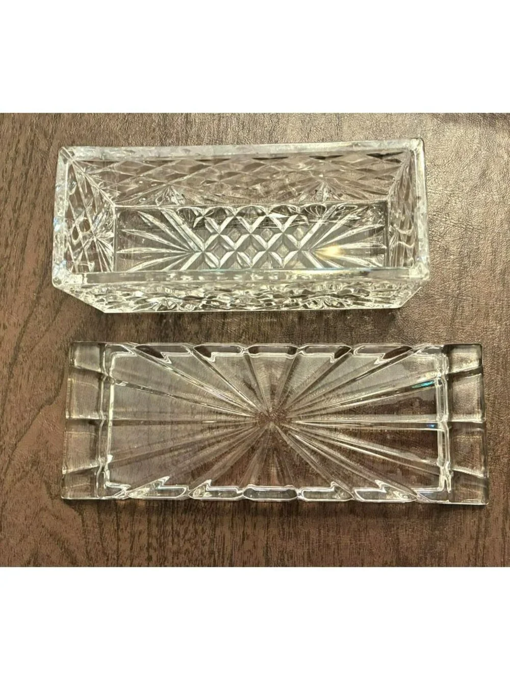 Vintage Crystal Butter Dish With Lid Intricate Diamond Starburst Pattern JH1854